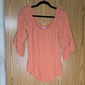 Mossimo Supply Co. Peach Blouse with Ruffle Sleeves